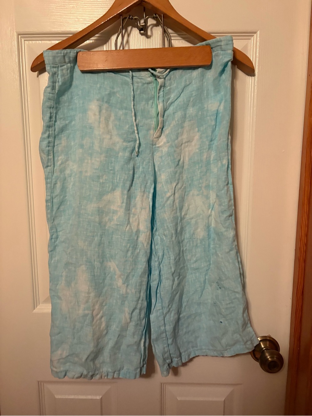 Aria Aqua Tie-Dye Linen Blend Drawstring Pants Size M Pull-On Beach Resort